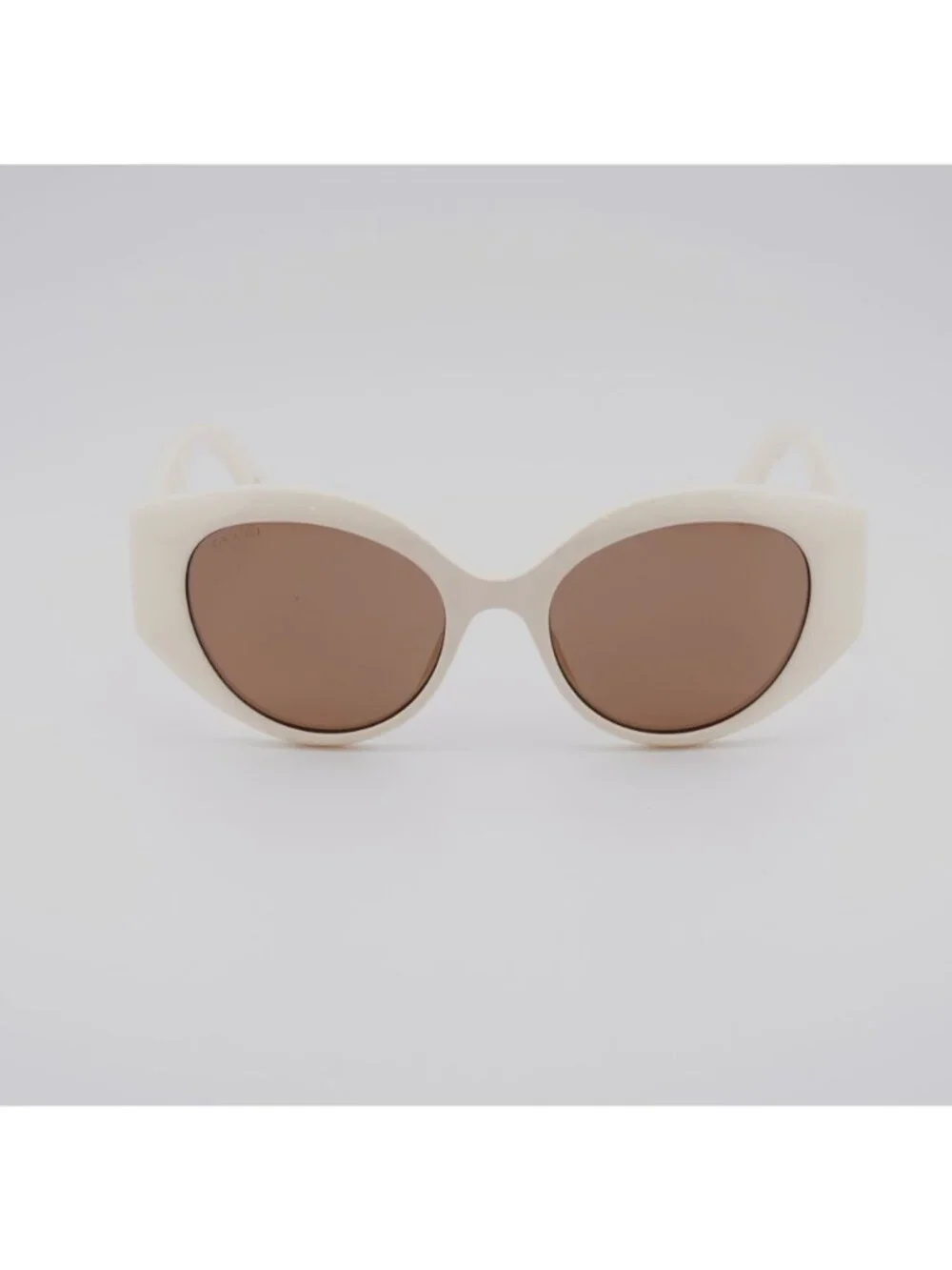 Gucci GG0809S 002 Sunglasses Ivory Cat Eye Frame, Brown Lenses